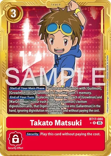 2024 Digimon Card Game ADVANCED BOOSTER DIGIMON GENERATION Takato Matsuki #BT17-080 trading card
