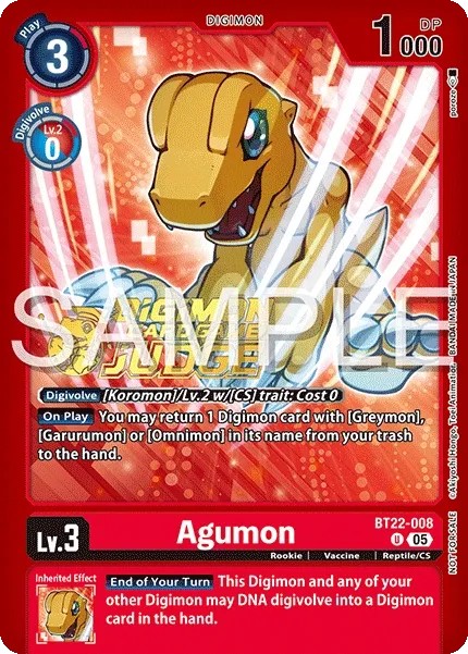 2025 Digimon Card Game BOOSTER CYBER EDEN Agumon #BT22-008 trading card
