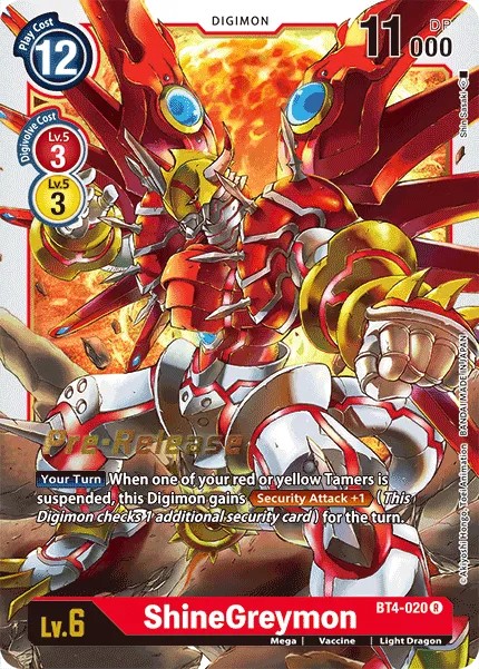 ShineGreymon (Gold Outline - Pre Release Stamp - Rare 0 · R · Normal) · 2020 · BOOSTER GREAT LEGEND