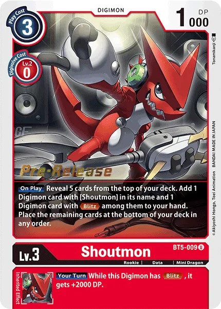 Shoutmon (Pre Release Stamp - Uncommon 0 · U · Normal) · 2021 · BOOSTER BATTLE OF OMNI
