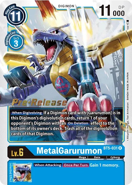 MetalGarurumon (Gold Outline - Pre Release Stamp - Rare 0 · R · Normal) · 2021 · BOOSTER BATTLE OF OMNI