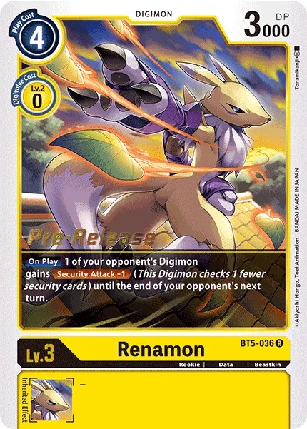 Renamon (Gold Outline - Pre Release Stamp - Rare 0 · R · Normal) · 2021 · BOOSTER BATTLE OF OMNI