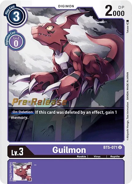 Guilmon (Pre Release Stamp - Uncommon 0 · U · Normal) · 2021 · BOOSTER BATTLE OF OMNI