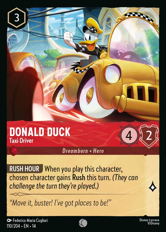 2026 Disney Lorcana Hyperia City Donald Duck - Taxi Driver #110 trading card