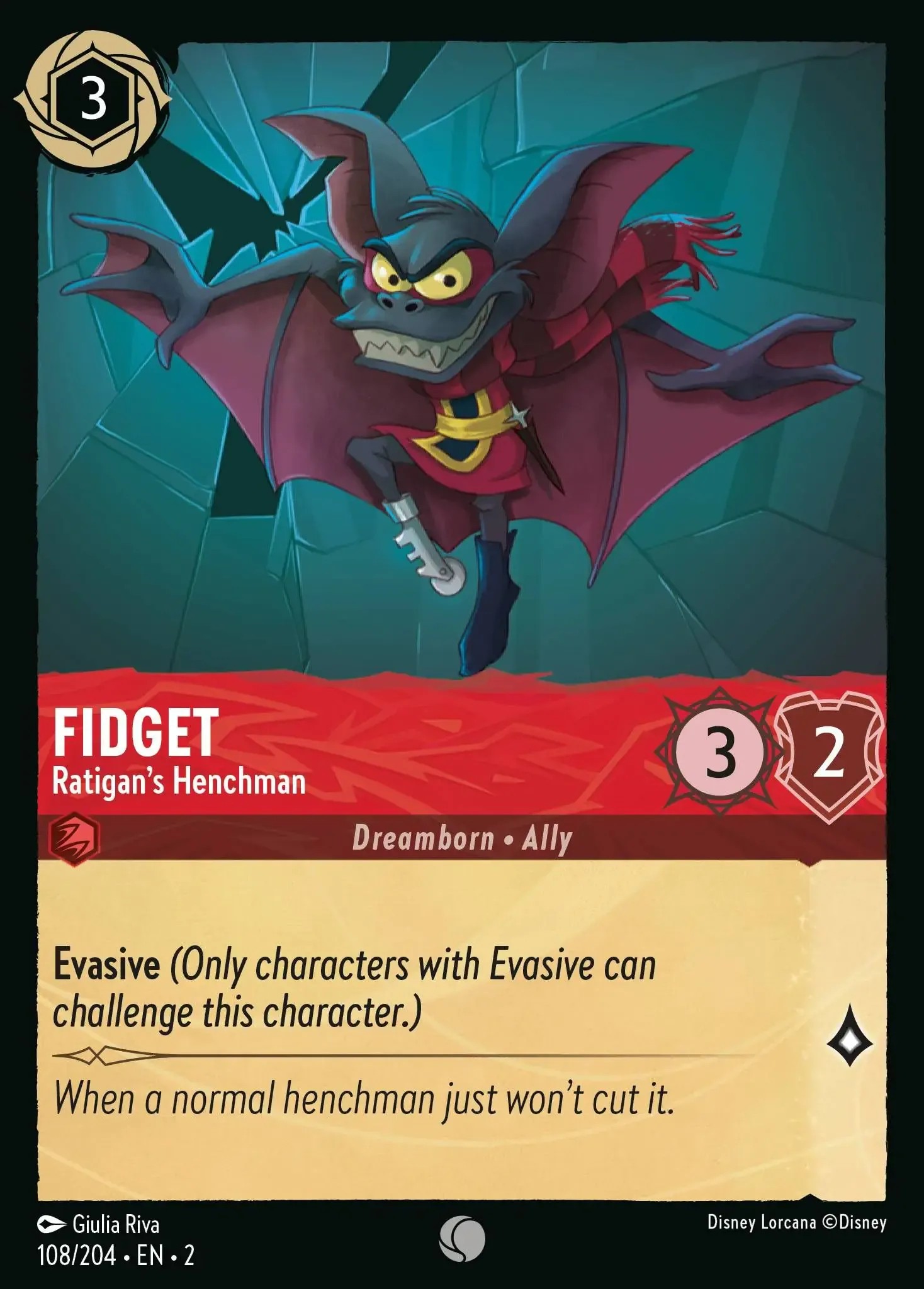 2023 Disney Lorcana Rise of the Floodborn Fidget - Ratigan's Henchman #108 trading card