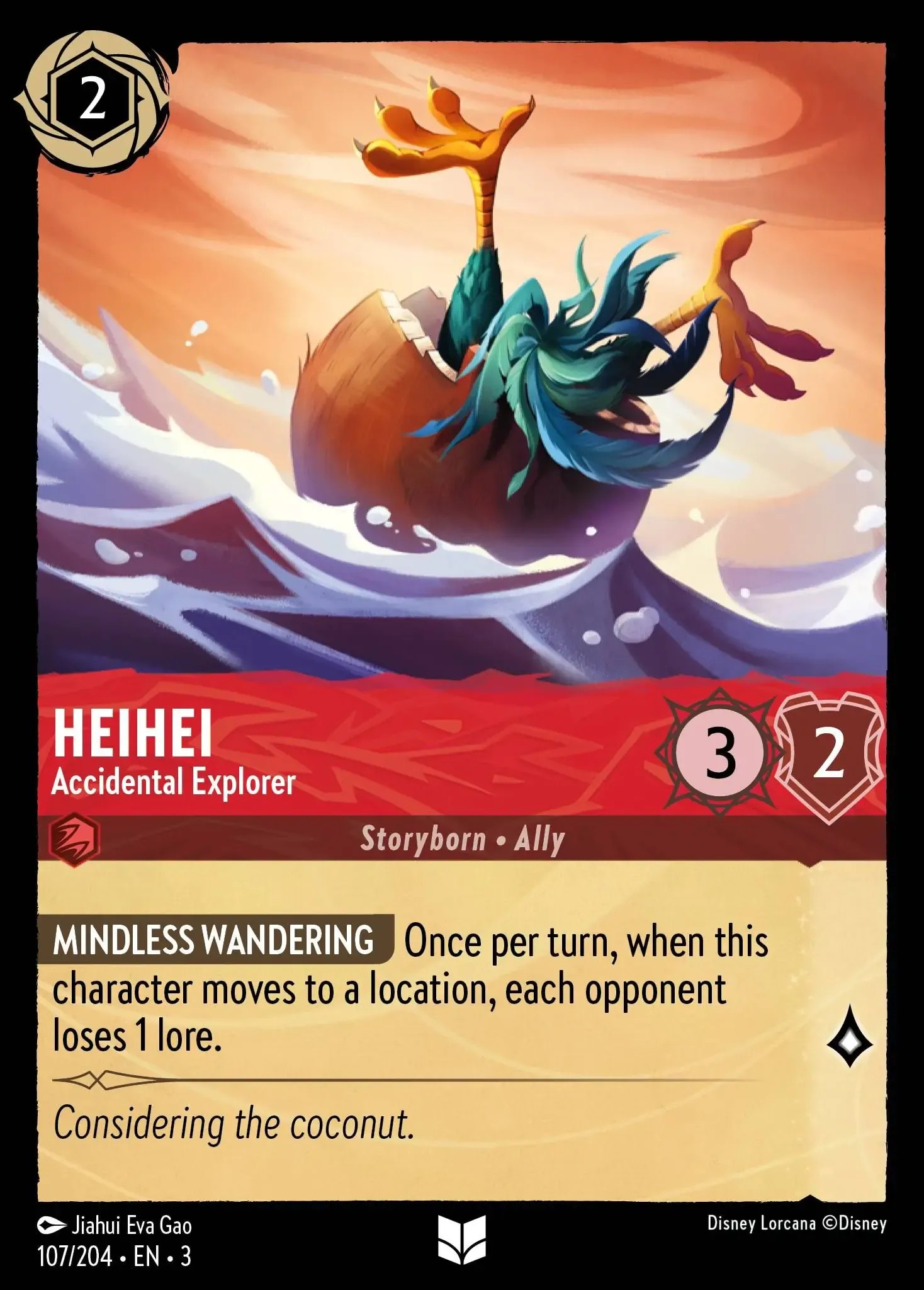 2024 Disney Lorcana Into the Inklands HeiHei - Accidental Explorer #107 trading card
