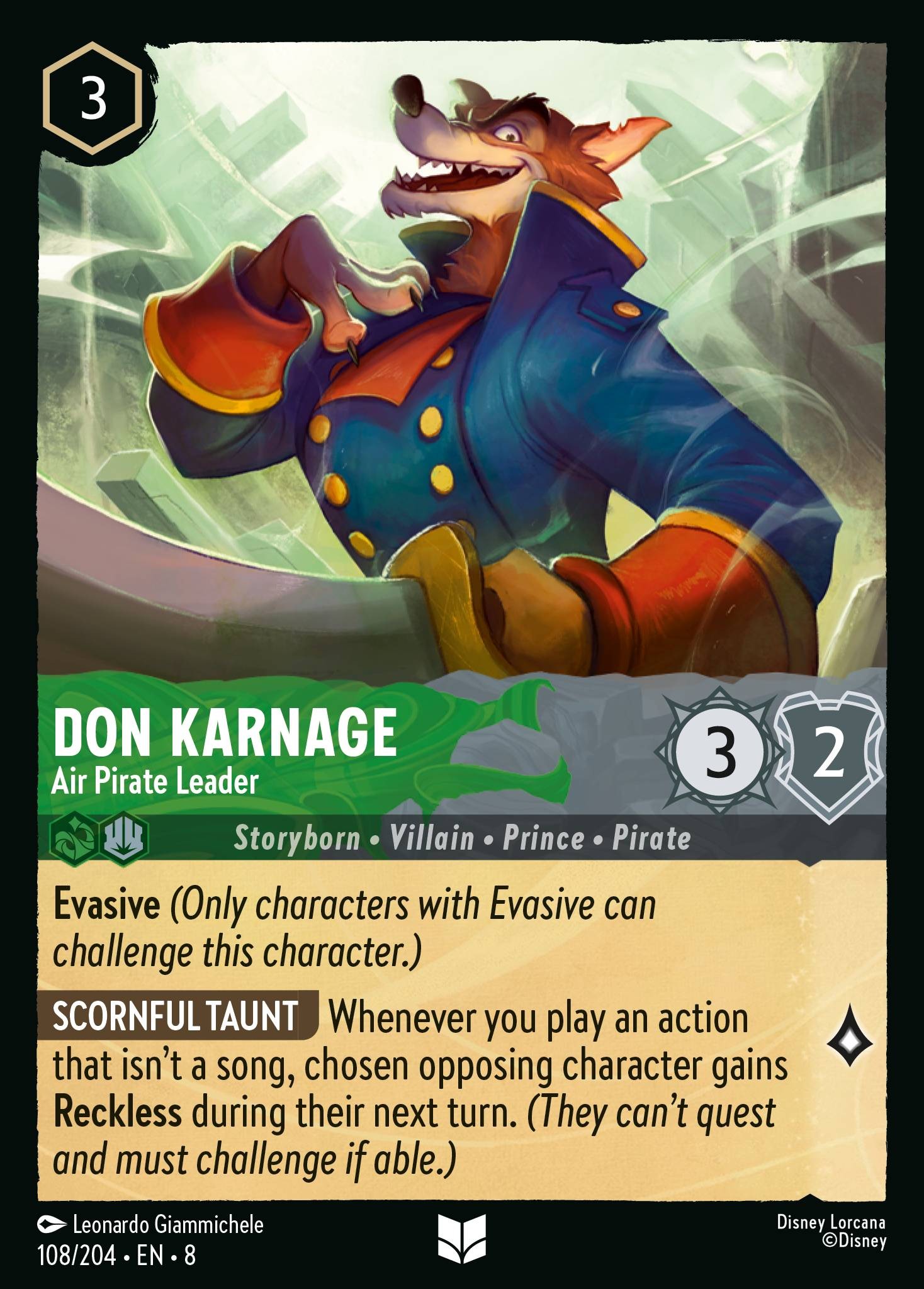 2025 Disney Lorcana Reign of Jafar Don Karnage - Air Pirate Leader #108 trading card
