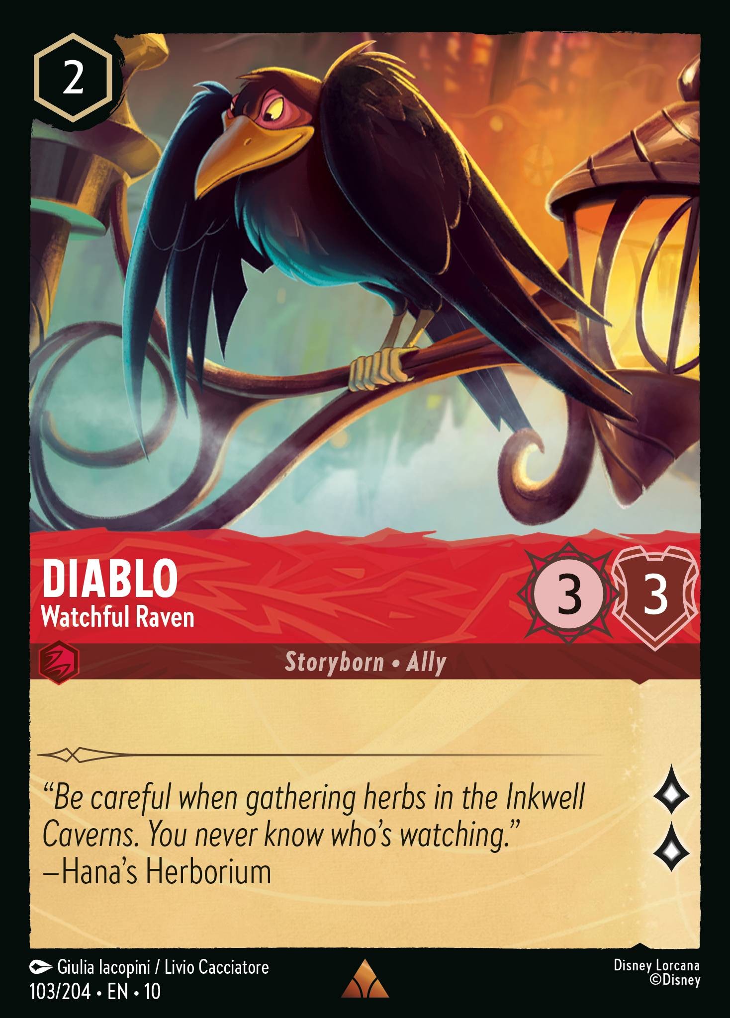 2025 Disney Lorcana Whispers in the Well Diablo - Watchful Raven #103 trading card