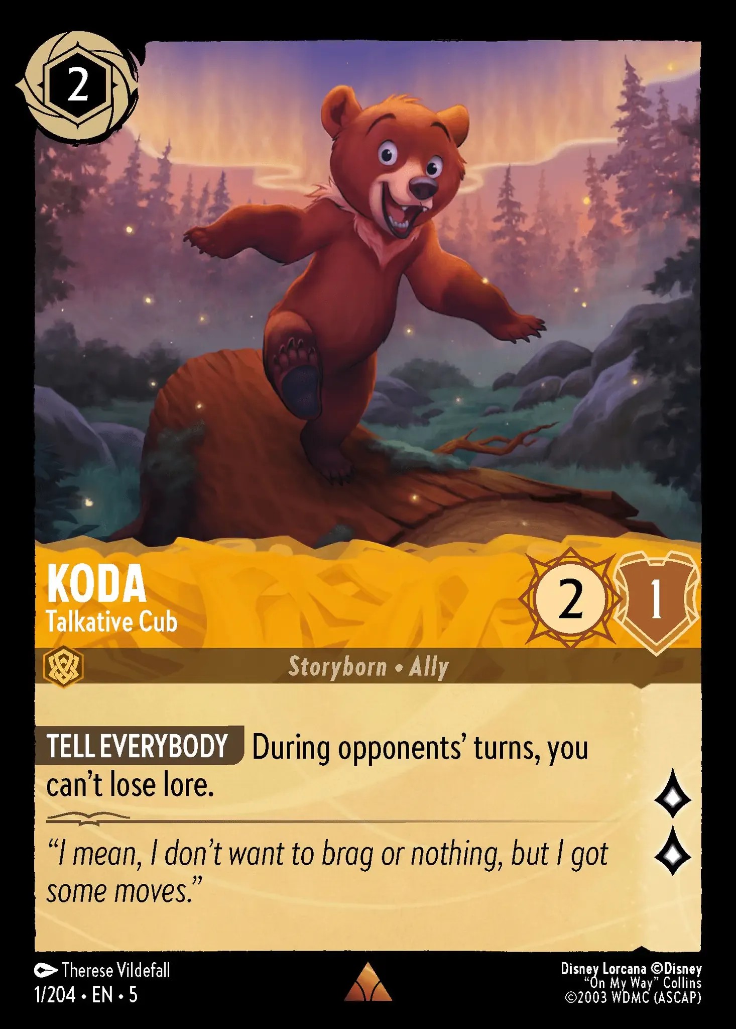 2024 Disney Lorcana Shimmering Skies Koda - Talkative Cub #1 trading card