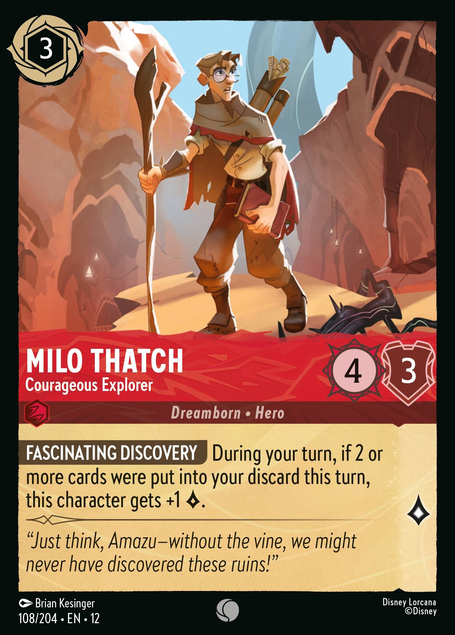 2026 Disney Lorcana Wilds Unknown Milo Thatch - Courageous Explorer #108 trading card