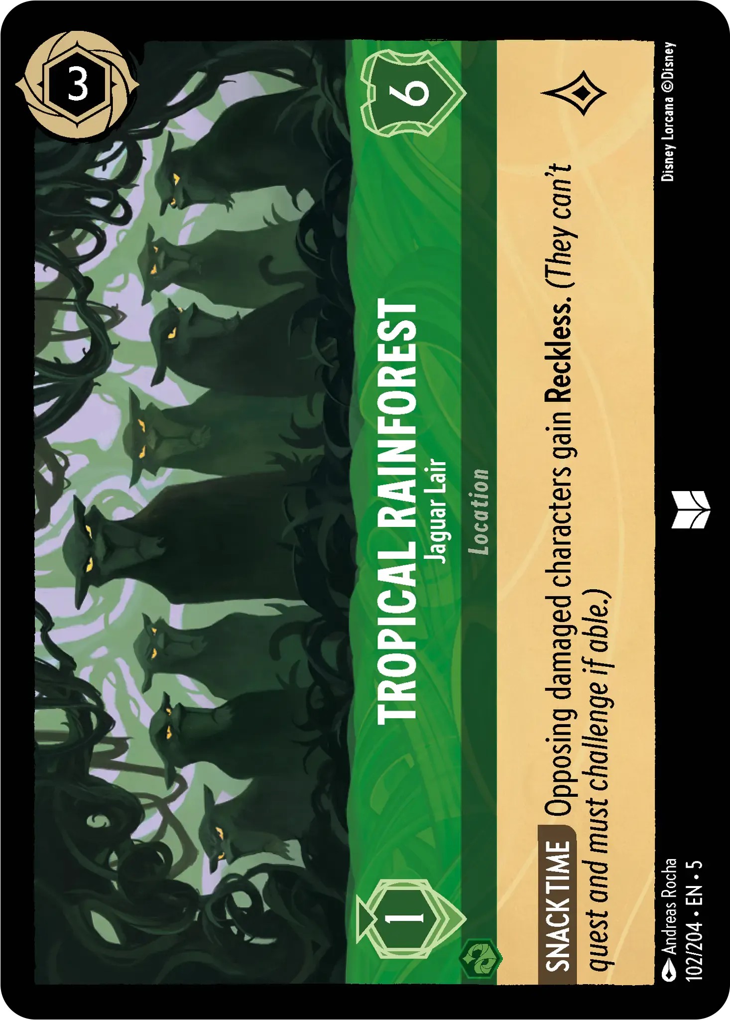 2024 Disney Lorcana Shimmering Skies Tropical Rainforest - Jaguar Lair #102 trading card