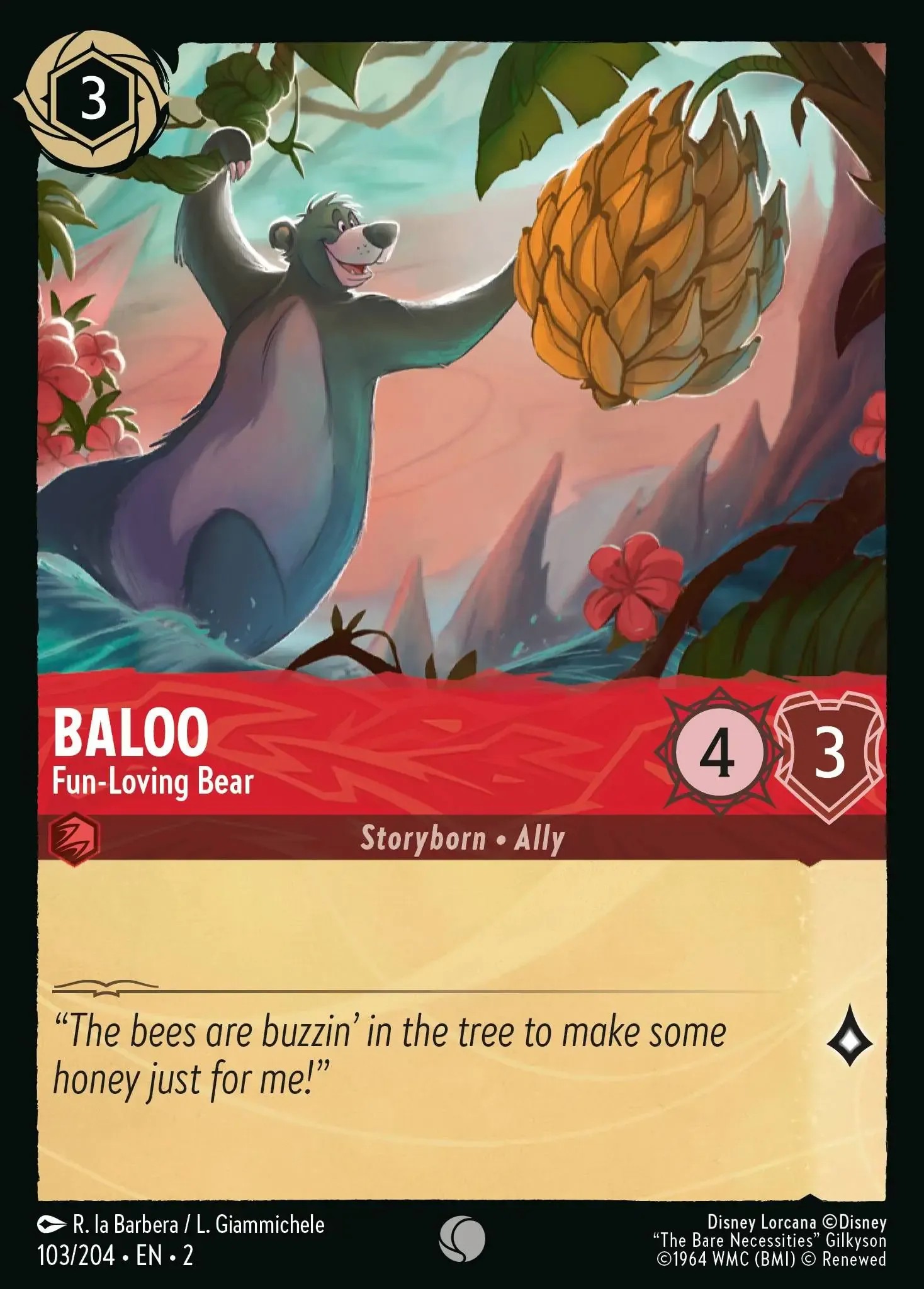 2023 Disney Lorcana Rise of the Floodborn Baloo - Fun-Loving Bear #103 trading card