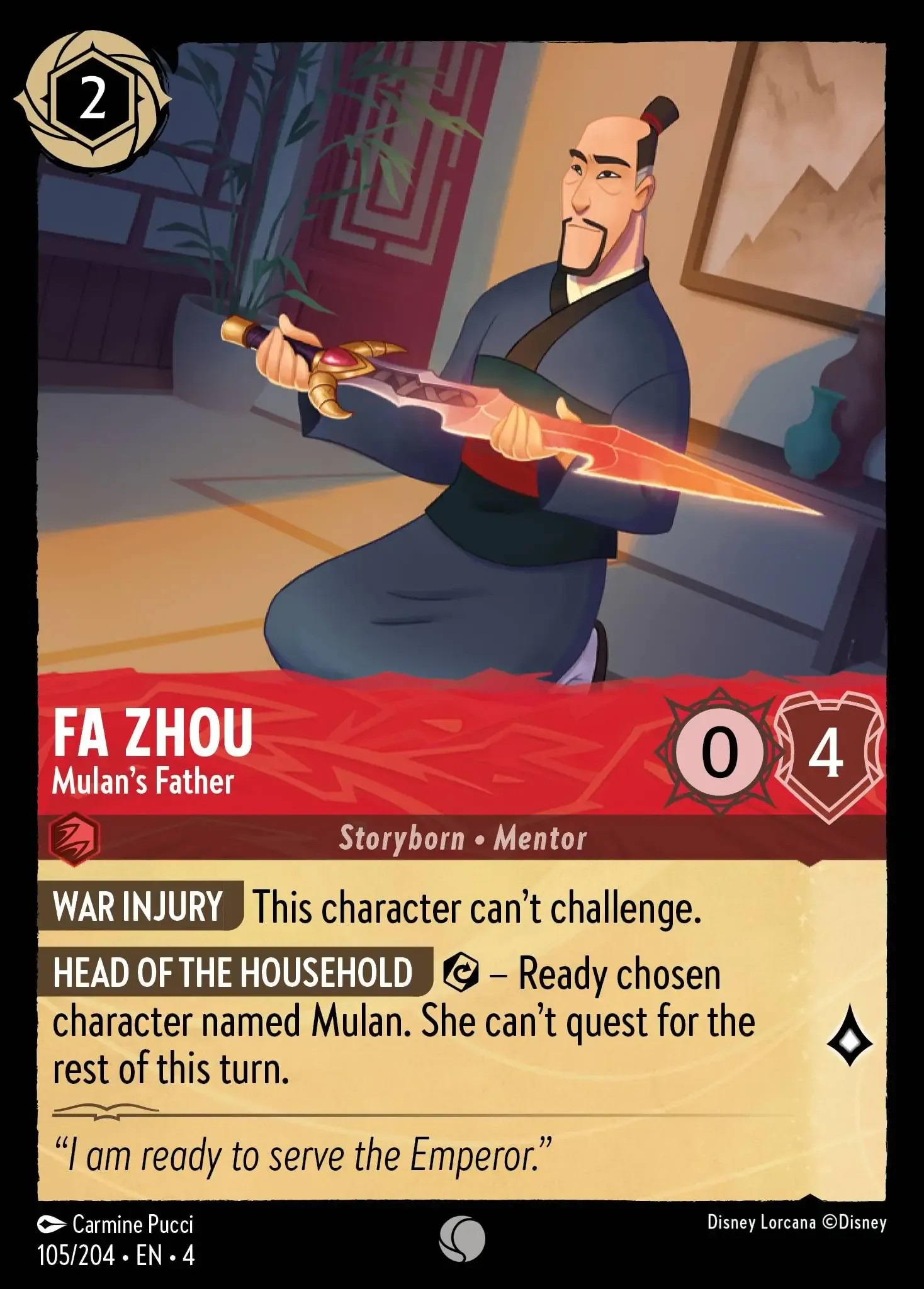 2024 Disney Lorcana Ursula's Return Fa Zhou - Mulan's Father #105 trading card