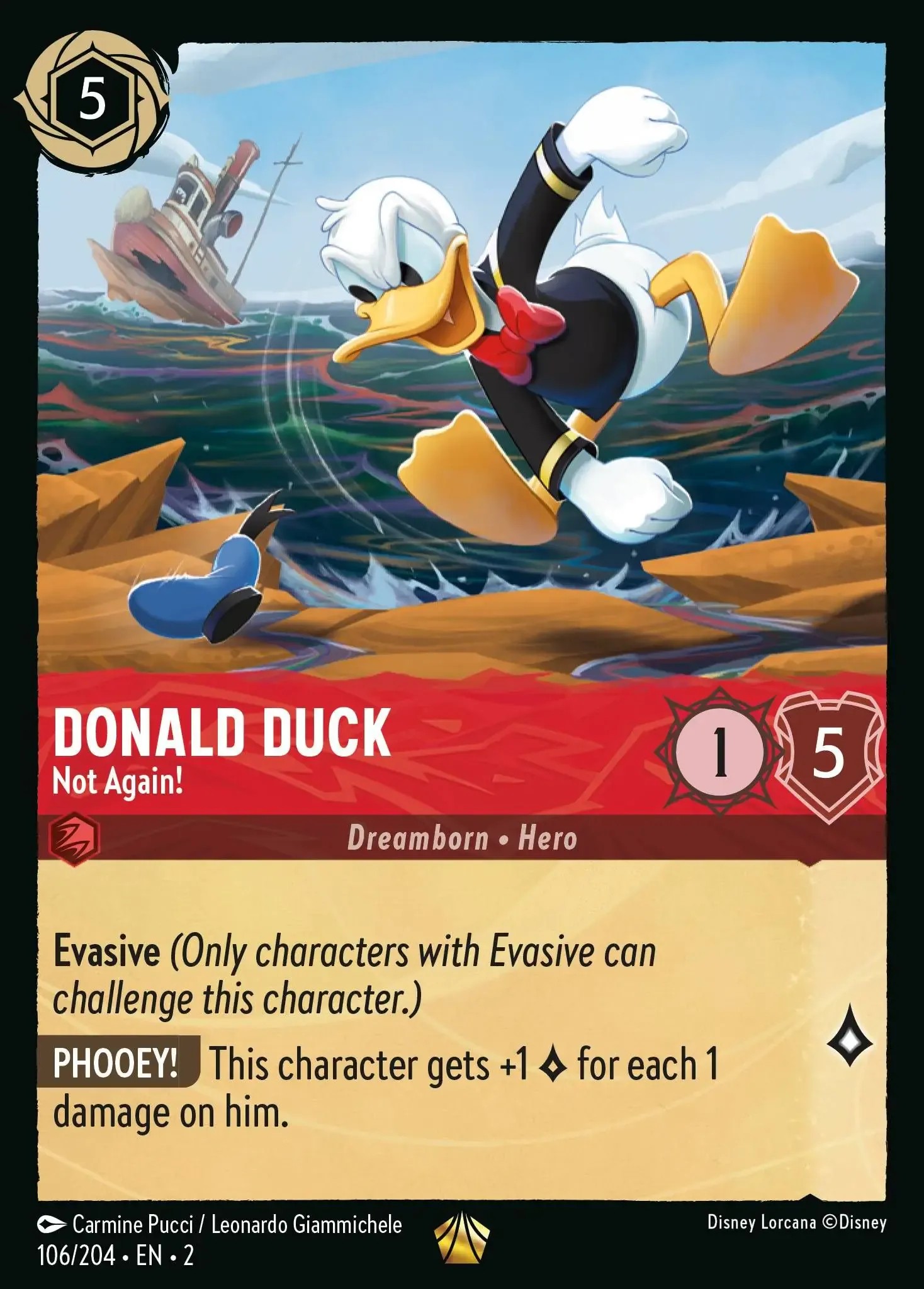 2023 Disney Lorcana Rise of the Floodborn Donald Duck - Not Again! #106 trading card