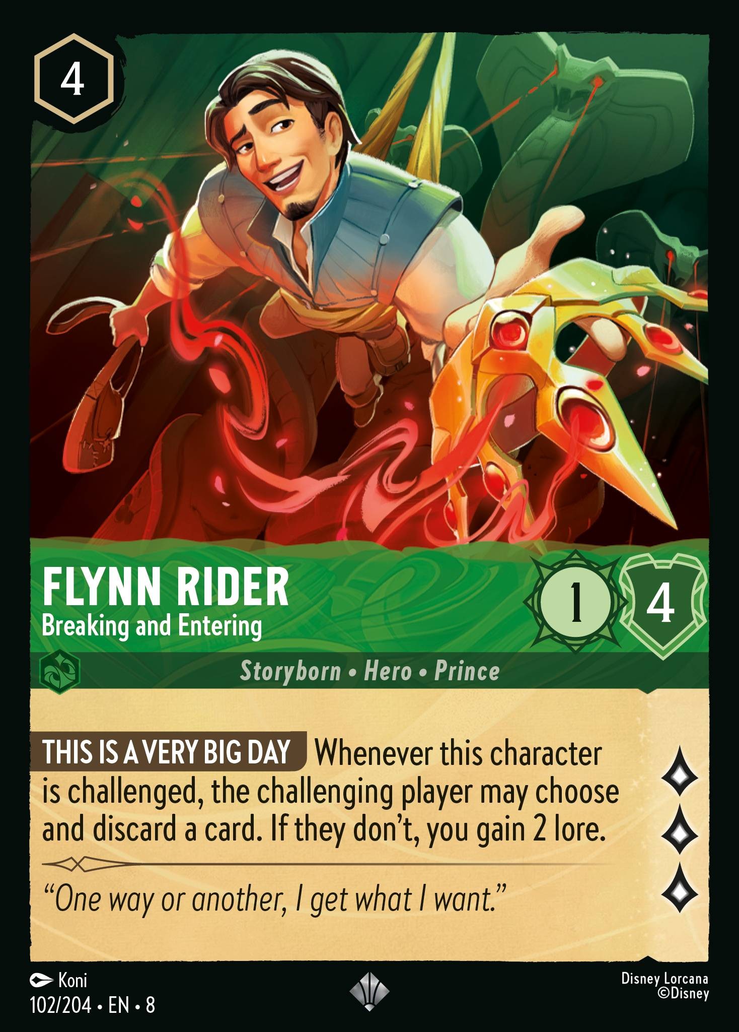 2025 Disney Lorcana Reign of Jafar Flynn Rider - Breaking and Entering #102 trading card