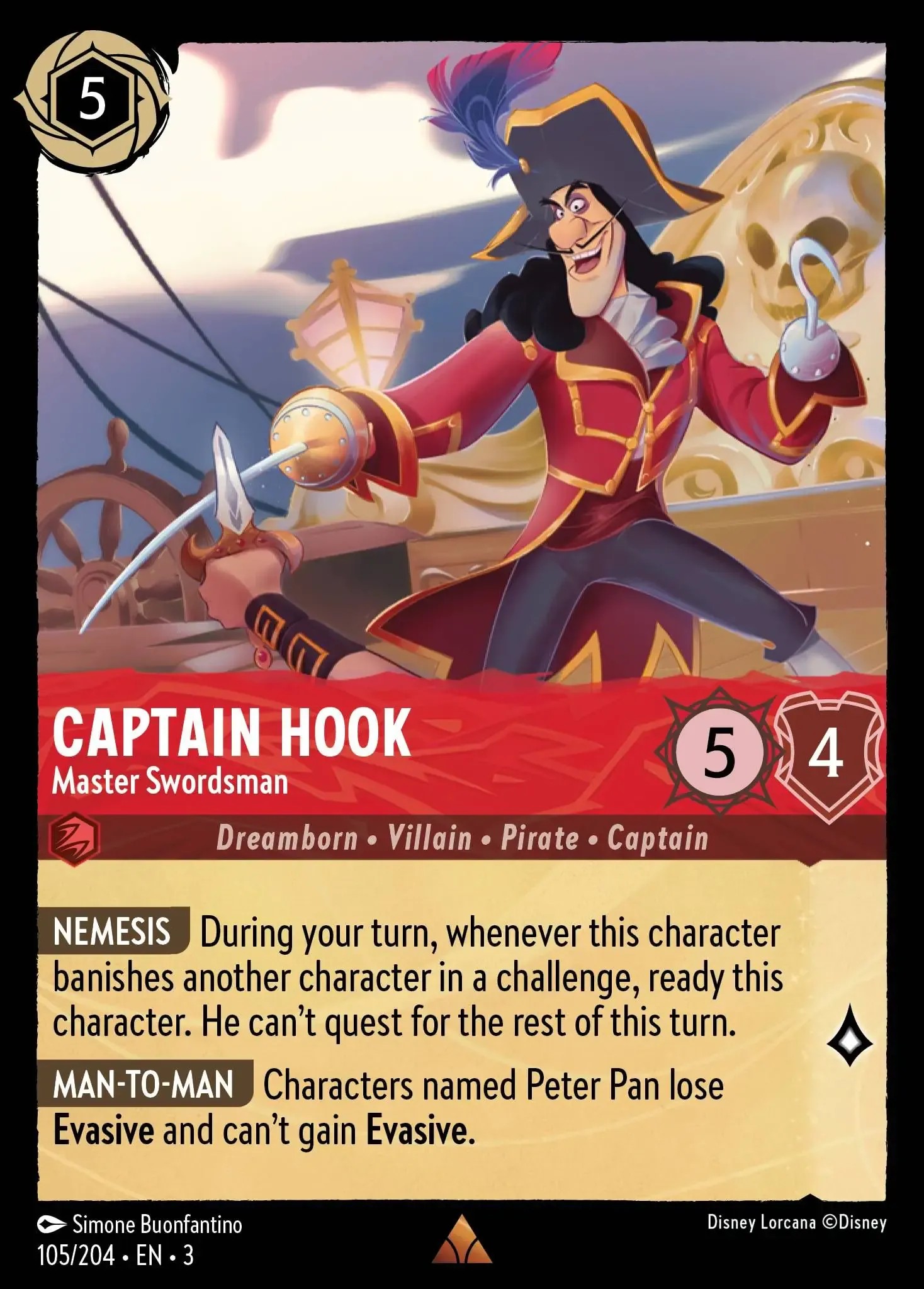 2024 Disney Lorcana Into the Inklands Captain Hook - Master Swordsman #105 trading card