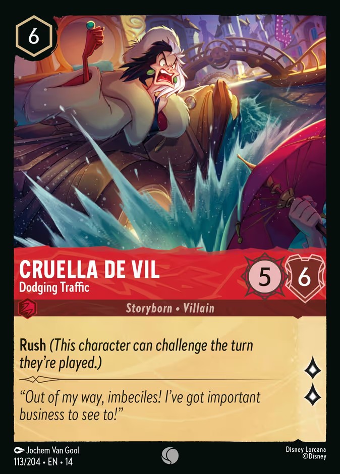 2026 Disney Lorcana Hyperia City Cruella De Vil - Dodging Traffic #113 trading card
