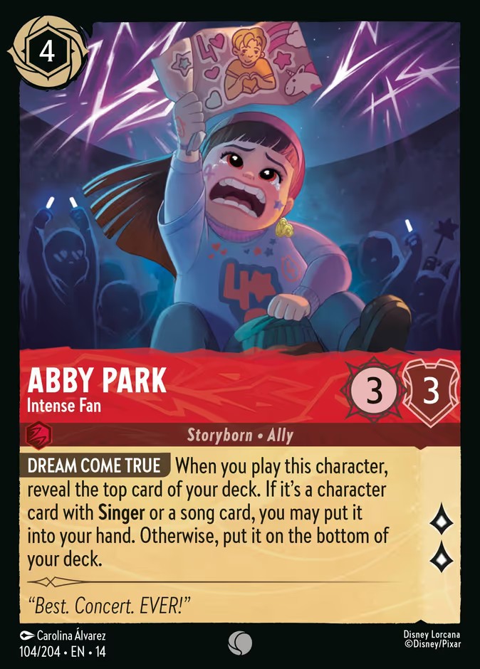 2026 Disney Lorcana Hyperia City Abby Park - Intense Fan #104 trading card