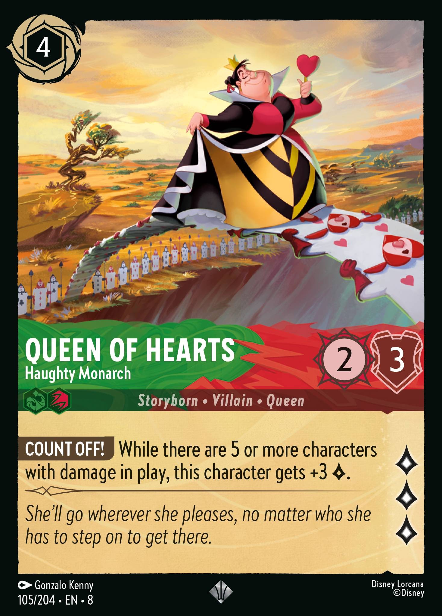 2025 Disney Lorcana Reign of Jafar Queen of Hearts - Haughty Monarch #105 trading card