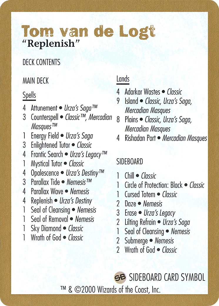 Tom van de Logt Decklist (2000) - Image 1