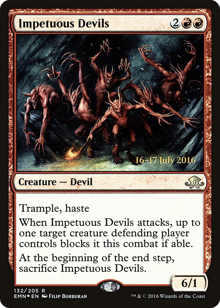 2016 Magic: The Gathering Eldritch Moon Promos Impetuous Devils #132s trading card