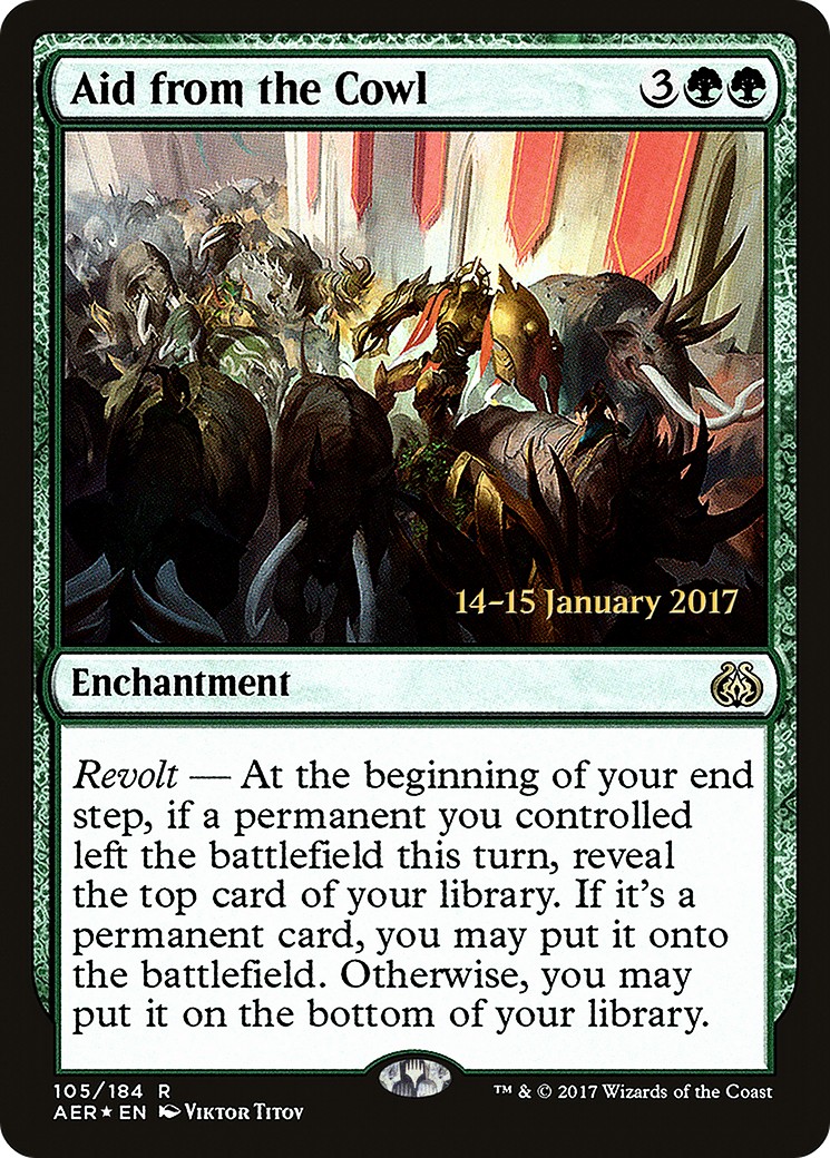 2017 Magic: The Gathering Aether Revolt Promos Aid from the Cowl #105s trading card