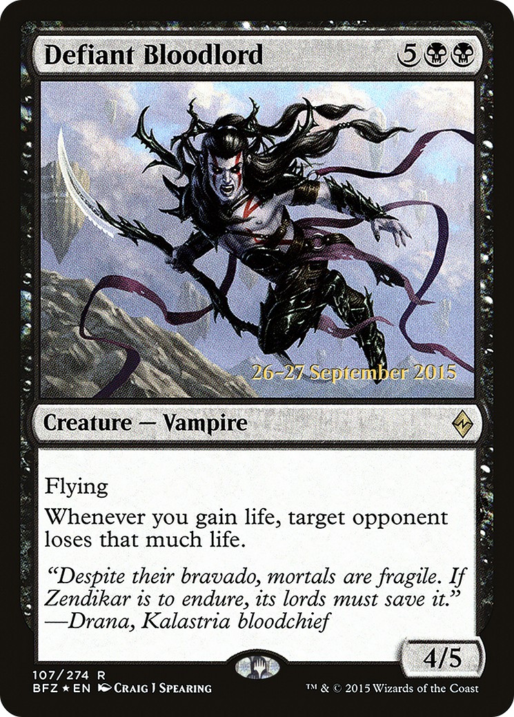 2015 Magic: The Gathering Battle for Zendikar Promos Defiant Bloodlord #107s trading card