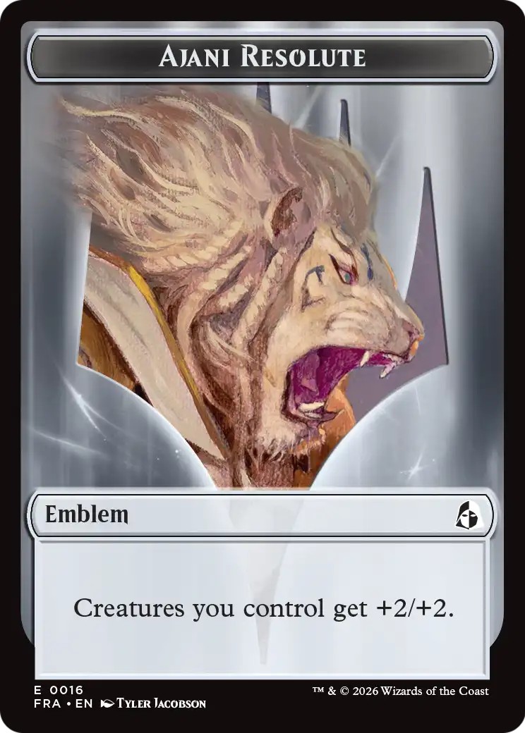 2026 Magic: The Gathering Reality Fracture Tokens Ajani Resolute Emblem #16 trading card