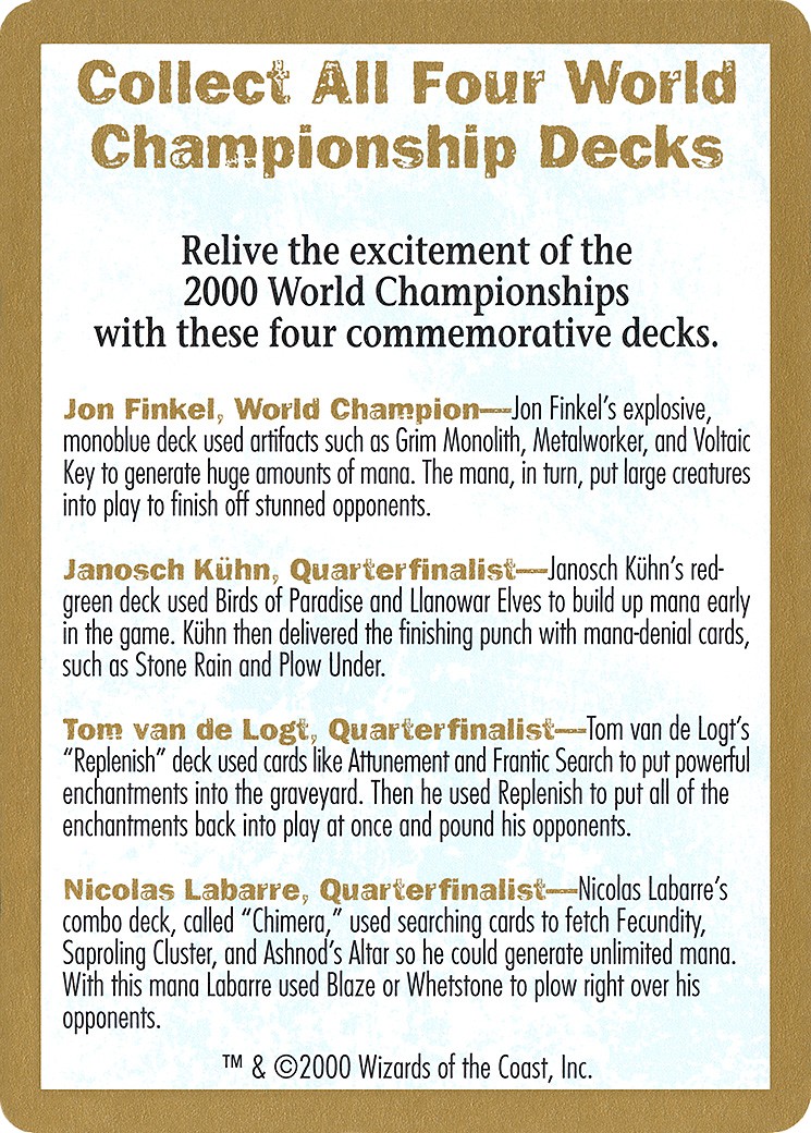 2000 Magic: The Gathering World Championship Decks 2000 World Championships Ad #0 trading card