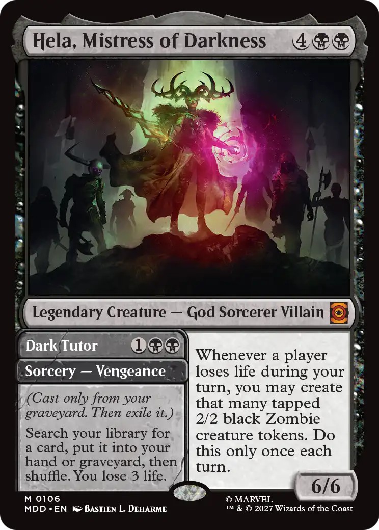 2027 Magic: The Gathering Marvel: Darkhold Destiny Hela, Mistress of Darkness // Dark Tutor #106 trading card