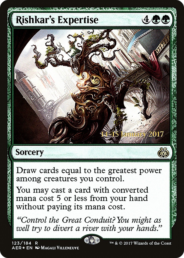 2017 Magic: The Gathering Aether Revolt Promos Rishkar's Expertise #123s trading card