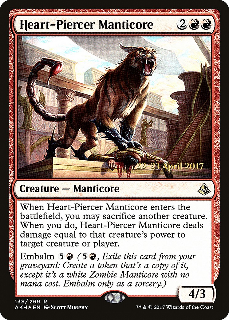 2017 Magic: The Gathering Amonkhet Promos Heart-Piercer Manticore #138s trading card