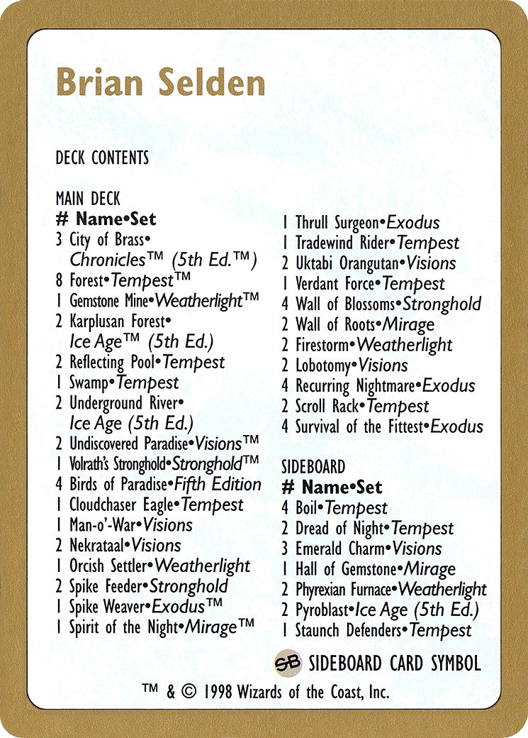 Brian Selden Decklist - Image 1