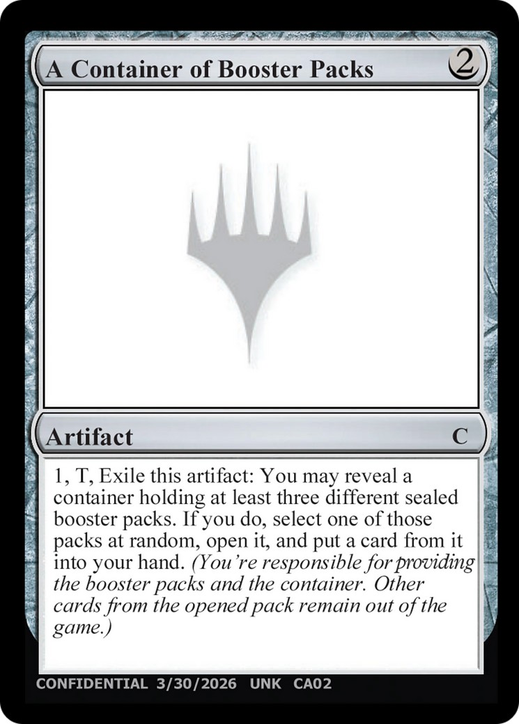 2026 Magic: The Gathering Unknown Event A Container of Booster Packs #CA02 trading card