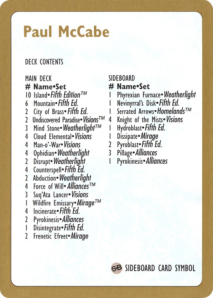 Paul McCabe Decklist - Image 1