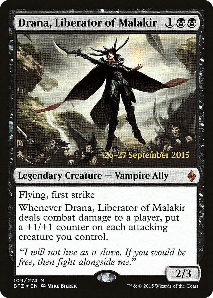 2015 Magic: The Gathering Battle for Zendikar Promos Drana, Liberator of Malakir #109s trading card