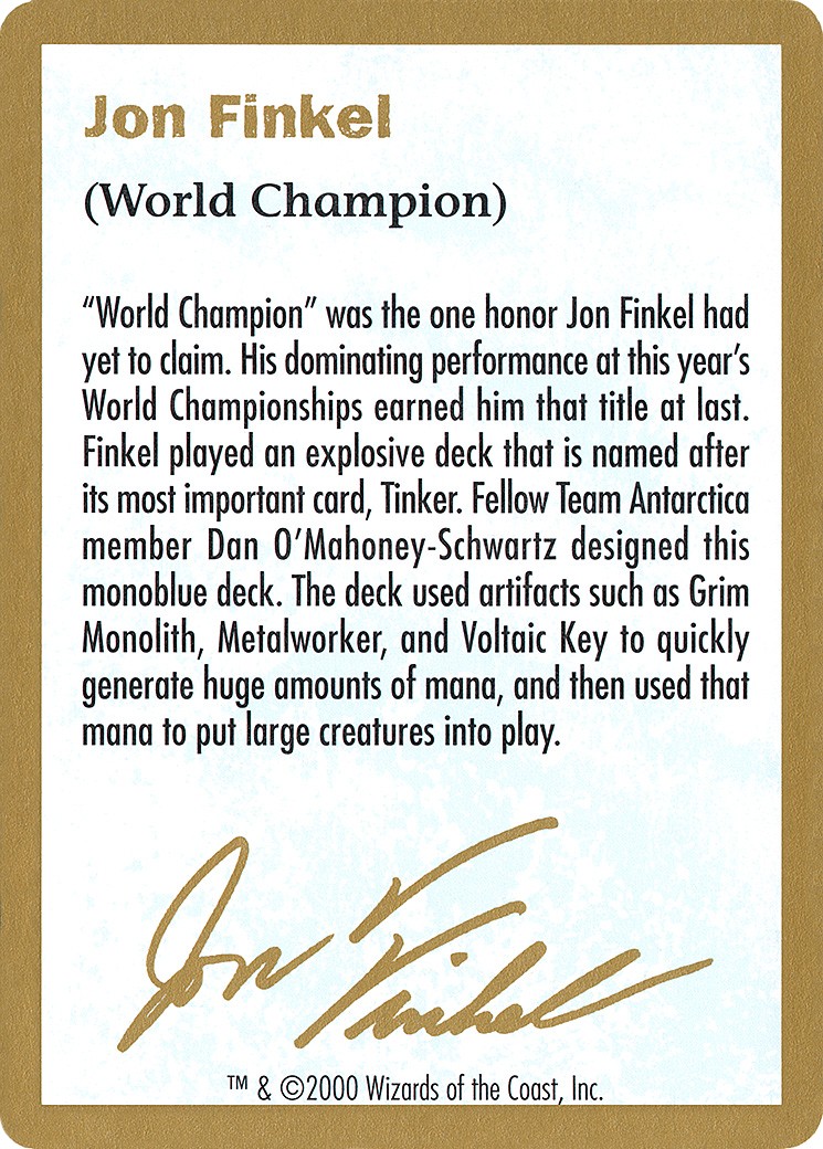 2000 Magic: The Gathering World Championship Decks Jon Finkel Bio #jf0a trading card