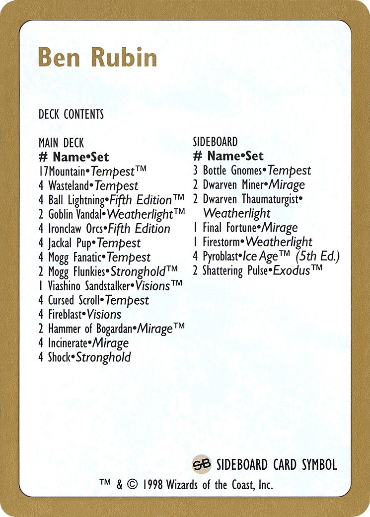 Ben Rubin Decklist - Image 1