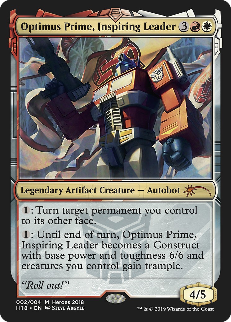 2019 Magic: The Gathering Heroes of the Realm Optimus Prime, Inspiring Leader #2 trading card