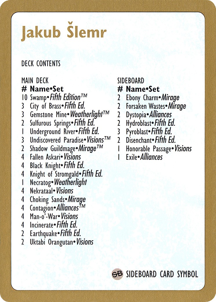 Jakub Šlemr Decklist - Image 1