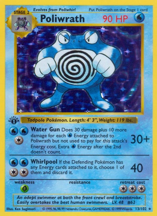 1999 Pokémon Base Set Poliwrath #13 trading card