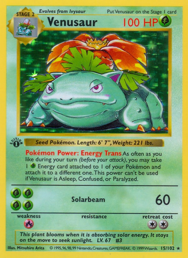 1999 Pokémon Base Venusaur #15 trading card