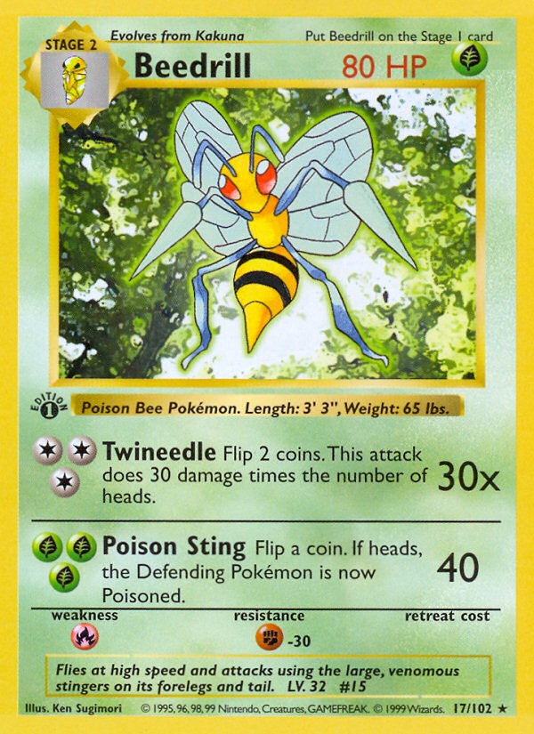 1999 Pokémon Base Beedrill #17 trading card