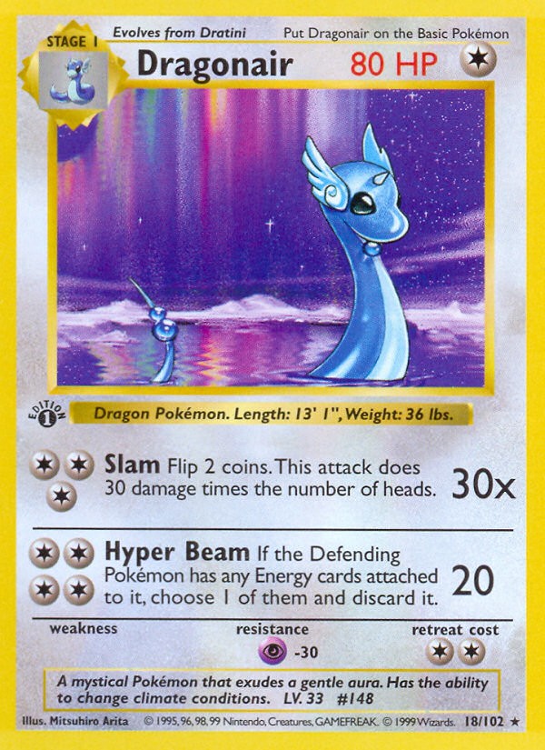 1999 Pokémon Base Dragonair #18 trading card