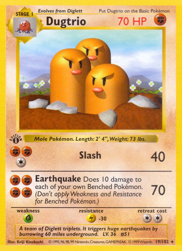1999 Pokémon Base Dugtrio #19 trading card