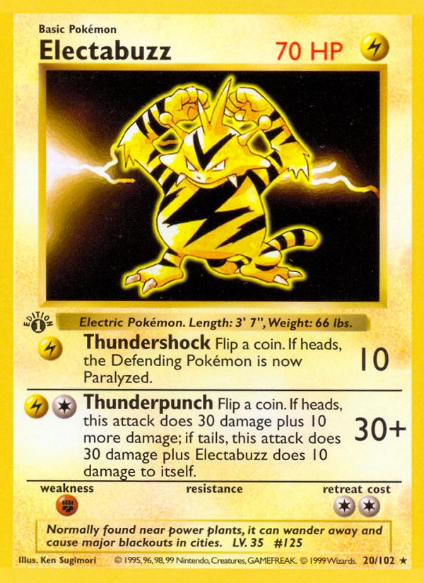 1999 Pokémon Base Electabuzz #20 trading card