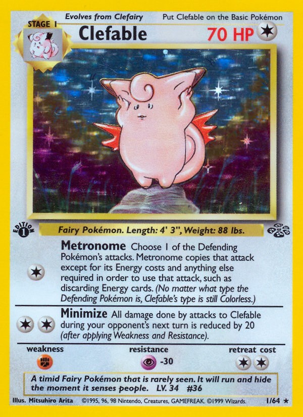 1999 Pokémon Jungle Clefable #1 trading card