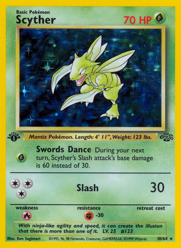 1999 Pokémon Jungle Scyther #10 trading card