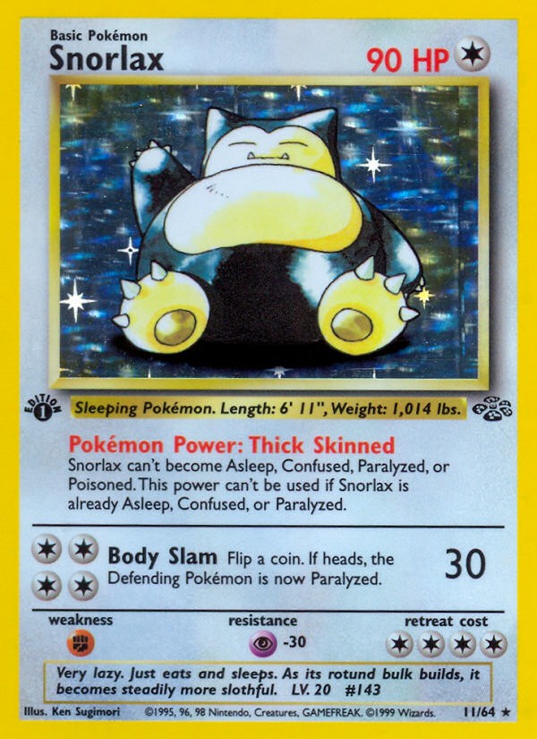 1999 Pokémon Jungle Snorlax #11 trading card