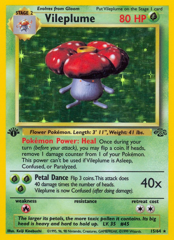 1999 Pokémon Jungle Vileplume #15 trading card